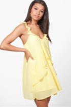 Boohoo Raquel Frill Detail Chiffon Swing Dress Lemon