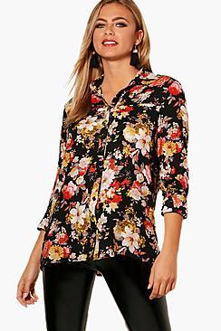 Boohoo Felicity Printed Lace Back Shirt