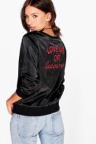 Boohoo Serena Slogan Back Satin Sweatshirt Black