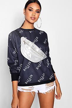 Boohoo Gracie Ballin All Over Slogan Print Sweat