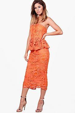 Boohoo Boutique Jacinta Crochet Peplum Midi Dress