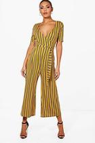 Boohoo Jessica Striped Wrap Front Culotte Jumpsuit