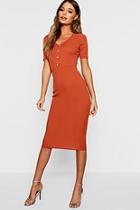 Boohoo Horn Button Half Sleeve Ribbed Midi Dress