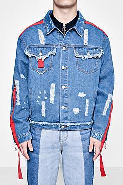 Boohoo Tyga Zip And Tape Detail Distressed Denim Jacket