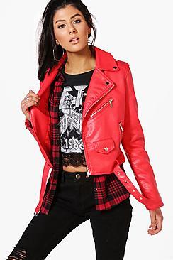 Boohoo Maria Crop Leather Look Biker Jacket