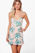 Boohoo Petite Lola Floral Strappy Peplum Hem Dress