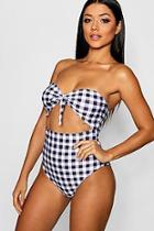 Boohoo La Cut Out Tie Gingham Swimsuit