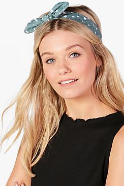 Boohoo Ellie Star Print Bow Tie Headband