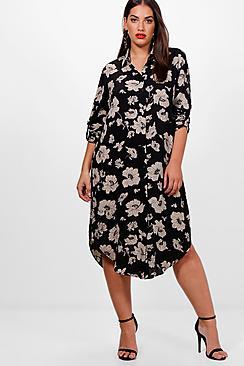 Boohoo Plus Cassie Printed Woven Shirt Dress