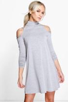 Boohoo Petite Holly Strappy Cold Shoulder Swing Dress Grey