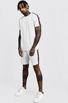 Boohoo Pintstripe T-shirt & Short Set With Side Tape