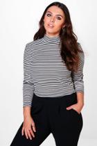 Boohoo Plus Alex Stripe High Neck Rib Top Multi