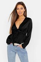 Boohoo Petite Knot Front Plunge Blouse