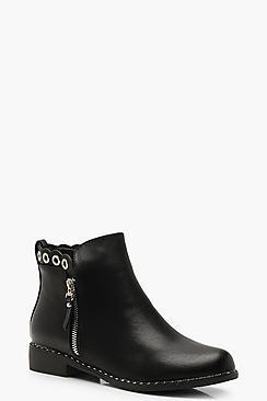 Boohoo Zip Up Eyelet Detail Chelsea Boots
