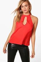 Boohoo Mila Woven Lace Insert Halter Top