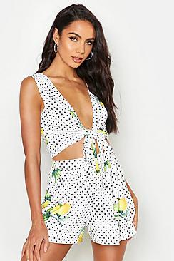 Boohoo Fruit Print Tie Front Top & Flippy Short