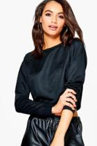 Boohoo Lucy Raw Edge Long Sleeved Sweatshirt Black