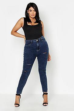 Boohoo Plus Acid Wash Ripped Jegging