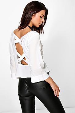 Boohoo Patrice Woven Strappy Back Frill Hem Top