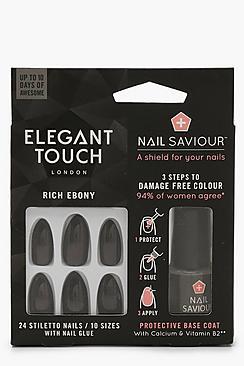 Boohoo Elegant Touch Rich Ebony False Nails & Glue