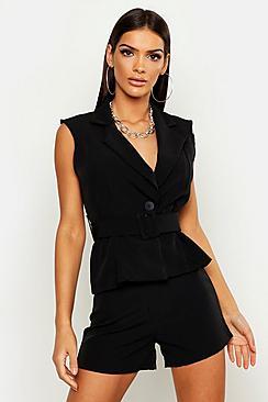 Boohoo Sleeveless Belted Blazer