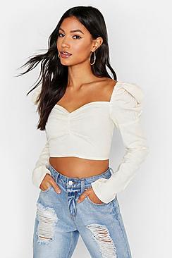 Boohoo Linen Crop Peasant Top