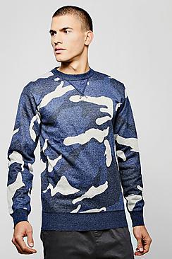 Boohoo Camo Jacquard Knitted Jumper