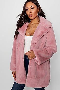 Boohoo Revere Collar Faux Fur Coat