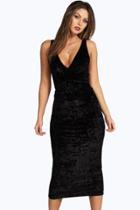 Boohoo Joy Velvet Plunge Neck Midaxi Dress Black