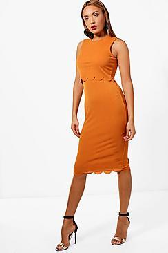 Boohoo Scallop Edge Double Layer Midi Dress