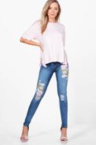Boohoo Nadia Floral Print Jeans Blue