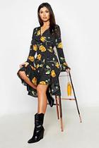 Boohoo Floral Ruffle Hem Wrap Woven Midi Dress