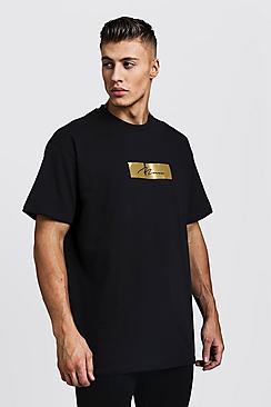 Boohoo Oversized Signature Gold Foil Box T-shirt