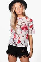 Boohoo Charlotte Flower Mesh Tee