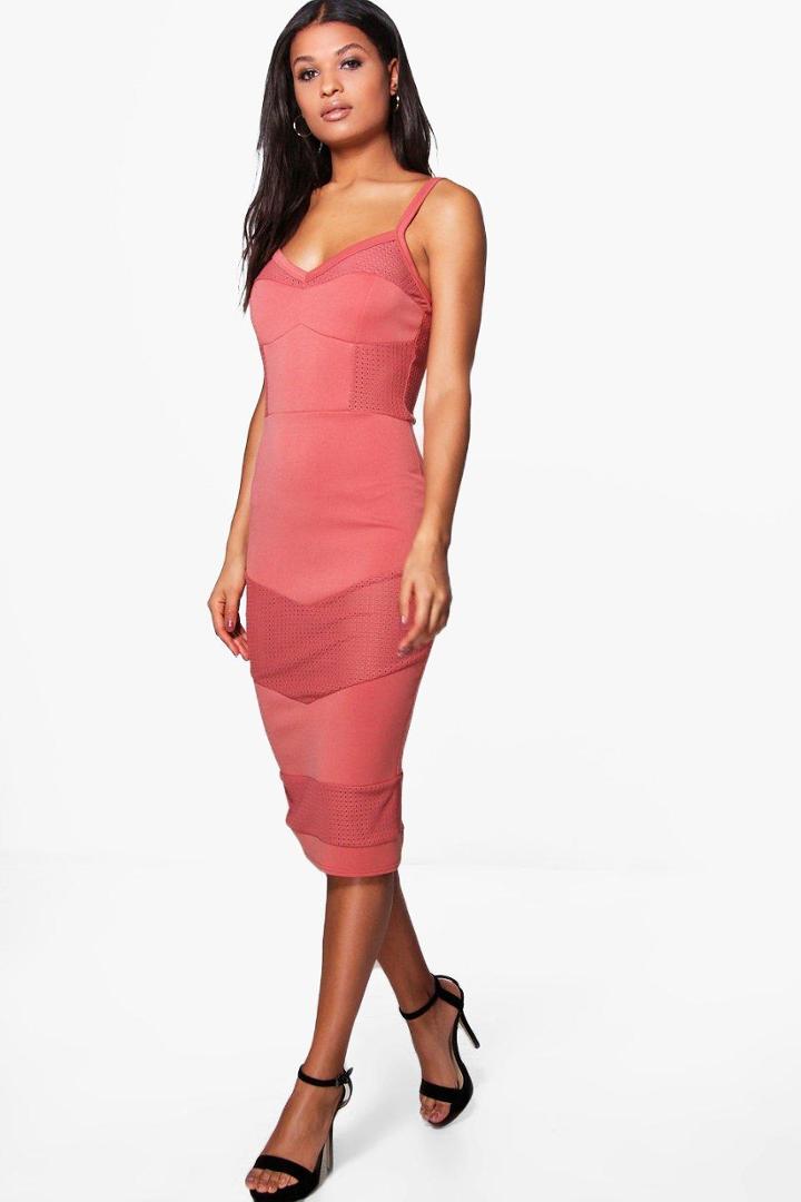 Boohoo Melody Mesh Insert Bodycon Dress Rose