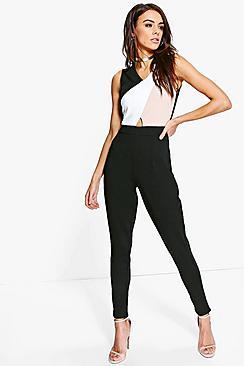 Boohoo Lois Colour Block Skinny Leg Jumpsuit