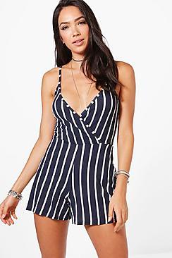 Boohoo Lana Striped Cami Playsuit