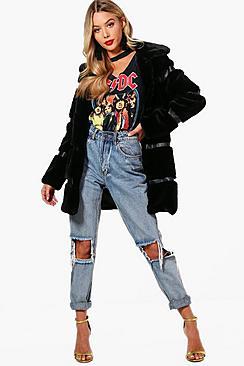 Boohoo Stripe Faux Fur Coat