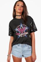 Boohoo Tall Zarita Oversized Sequin Sleeve T-shirt Grey