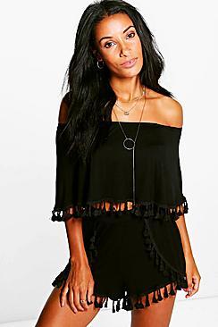 Boohoo Tassel Crop And Shorts Co-ord Set