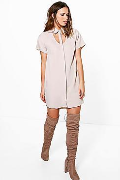 Boohoo Amy Cut Out Neck Shirt Dress