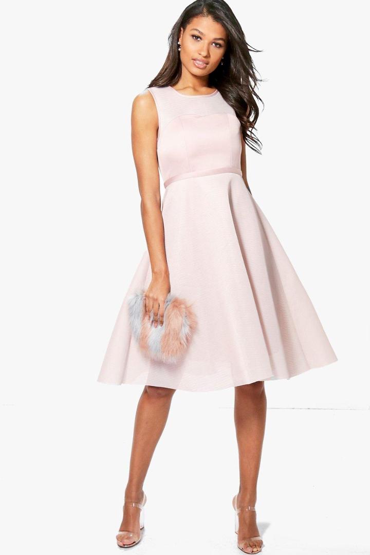 Boohoo Boutique Aida Mesh Sweetheart Midi Skater Dress Blush