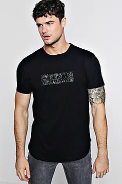 Boohoo Man Caviar Beaded Curve Hem T-shirt