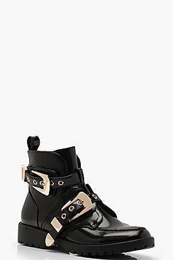 Boohoo Chunky Buckle Ankle Boots