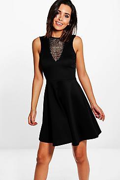 Boohoo Jackie Deep V Mesh Panel Dress