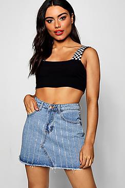Boohoo Denim Gem Stud Mini Skirt
