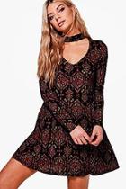 Boohoo Rhea Paisley Choker Swing Dress