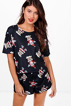 Boohoo Cerys Father Christmas Tee & Short Set