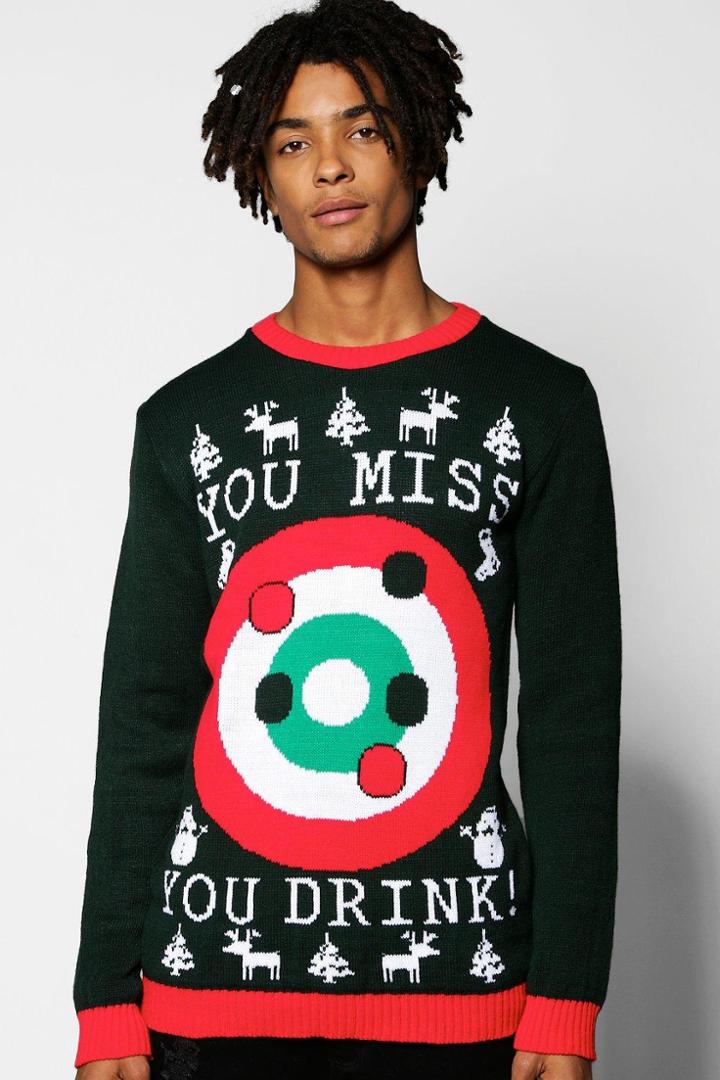 Boohoo Bullseye Christmas Jumper Green