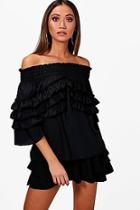 Boohoo Elisa Woven Micro Ruffle Off The Shoulder Top